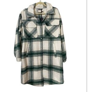 NWT Blank NYC Green Plaid Wool Blend Flannel Barn Coat Cabincore Size Large